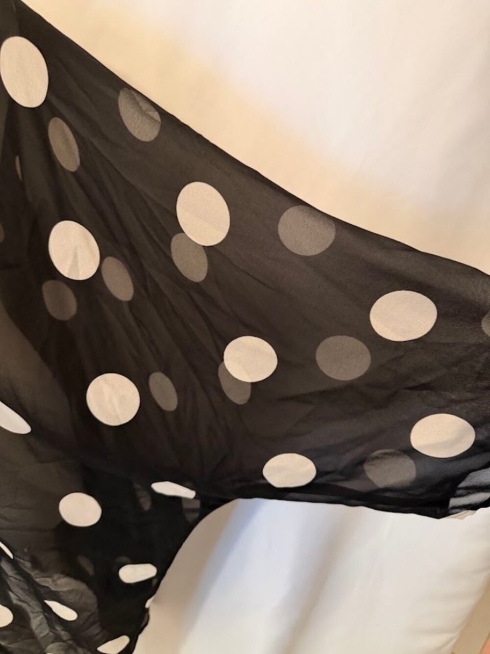 ANNE KLEIN Sheer Chiffon Ruana Open Front Black and White Polka Dot - 3x - Picture 6 of 15